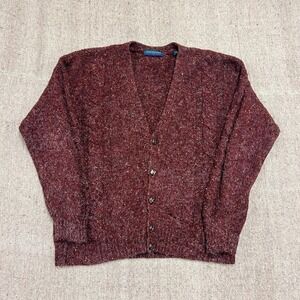 Vintage Claybrooke Cardigan Mens Medium Red 1980s Wool Cable Knit